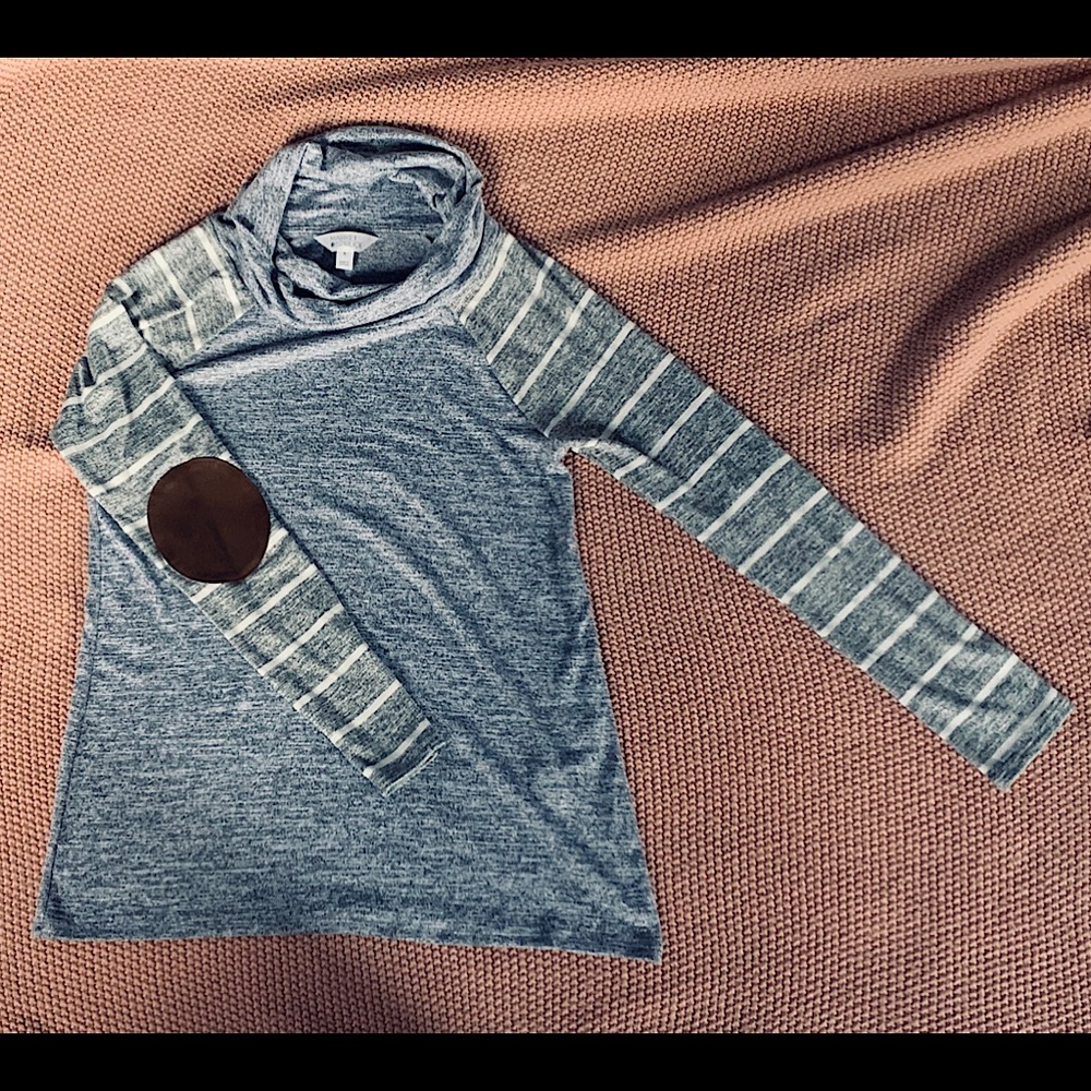 Marven Cowl Neck Elbow Patch Knit Top- M